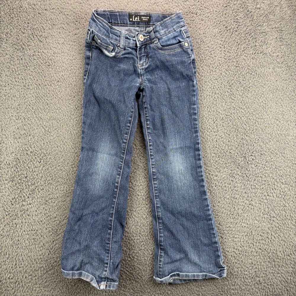 LEI Girls Jeans Size 6 Bootcut Medium Wash Denim‎ Embroidered Pockets